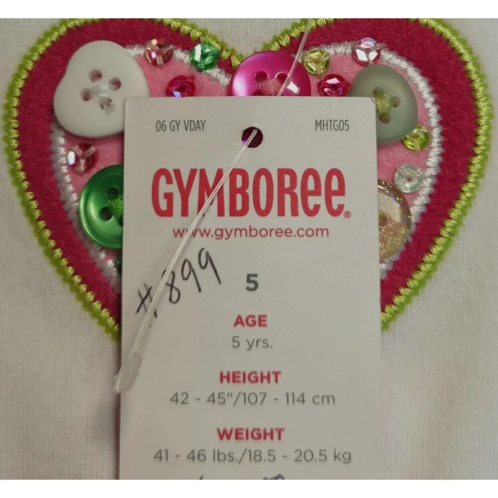 Vintage Gymboree Top Girls Size 5 White T Shirt Sweetheart Line Heart Y2K NWT